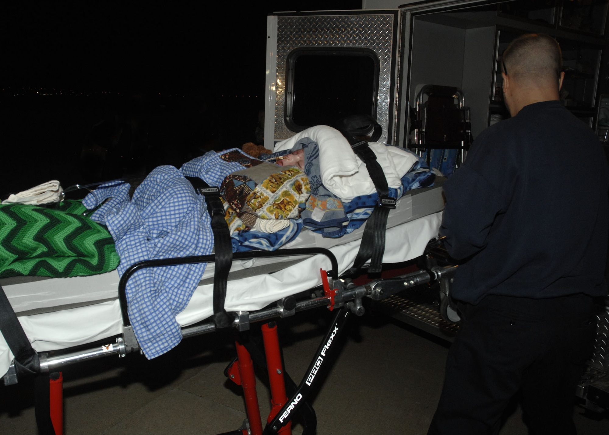 Three-year-old, Al-Amreeki**, was the victim of a stove fire Jan. 25 in his family’s home in the Salah ah Din province.  The fire left him with second and third degree burns covering 45 percent of his body, along with inhalation burns to his lungs.  Due to the severity of his burns, Iraqi doctors quickly determined his best chance for survival was with the U.S. Air Force Theater Hospital located at Balad Air Base, Iraq, where the boy has been under constant medical care since Jan. 25. He arrived at Cincinnati Lunken Field Airport late Friday night, March 21 and was transported by ambulance to the burn unit at The Shriner’s Hospital for Children, Cincinnati for treatment. (Air Force photos by Al Bright)

**Names have been changed to protect the child and his family.

