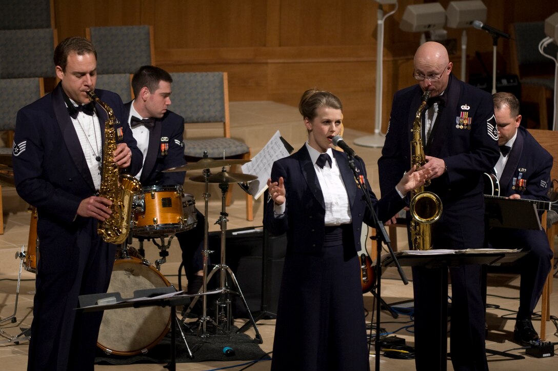 Staff Sgt. Krista Joyce crooned the audience with an arrangement of "All or Nothing at All" during a concert at St. Paul's United Methodist Church in Papillion, NE on February 12, 2008.    This was the second concert in the Papillion Concert Series.