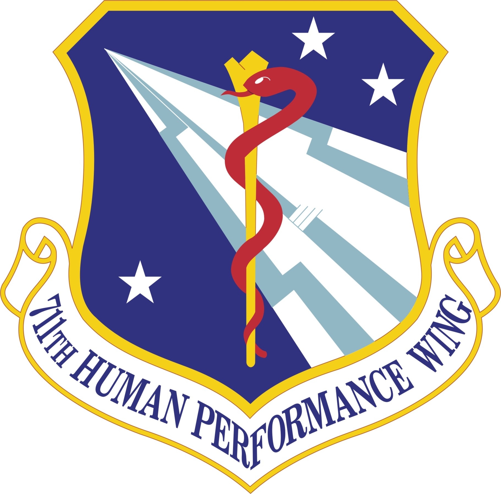 The 711th Human Performance Wing crest.  The 711th HPW, an essential component of the Air Force Research Laboratory, is headquartered at Wright-Patterson Air Force Base, Ohio. The wing's primary mission areas are aerospace medicine, science and technology and human systems integration.