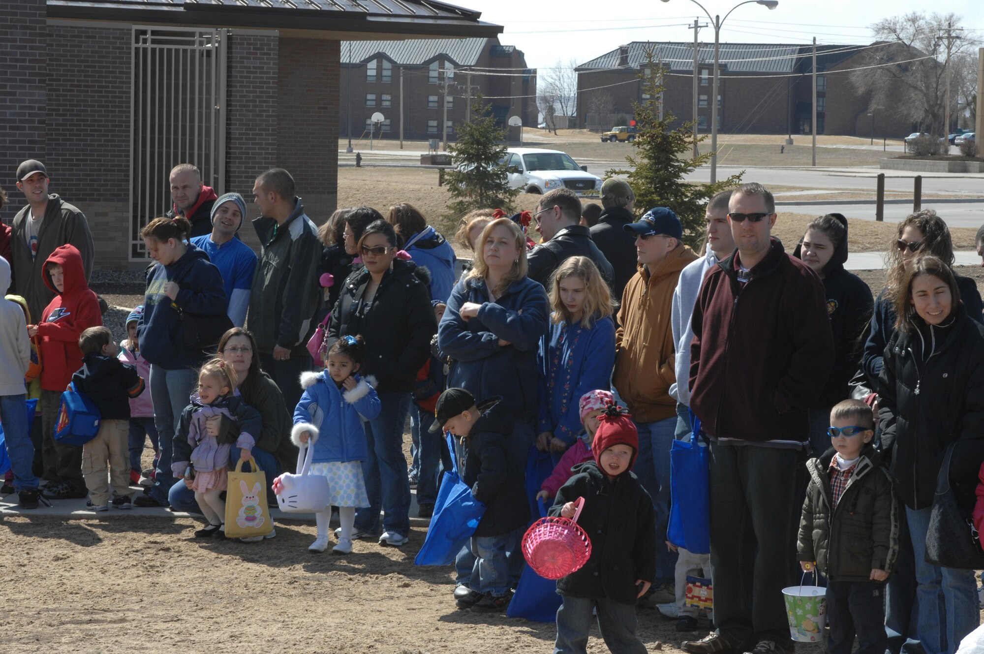 The 28th Bomb Wing Airmen and their families line up for the annual Easter Egg hunt at Ellsworth March 22  The Easter Egg hunt was sponsored by Army and Air Force Exchange Service and the 28th Services Squadron.  (Photo by Airman 1st Class Joshua Seybert) 