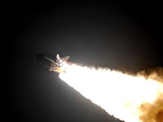 CAPE CANAVERAL, Fla. --  The STS-123 Endeavour Space Shuttle takes off at the Kennedy Space Center on March 11. The shuttle is traveling with a payload designed in part by Vandenberg's own 1st Lt. Anna Gunn-Golkin, a 1st Air and Space Test Squadron launch mission manager. (Courtesy photo)