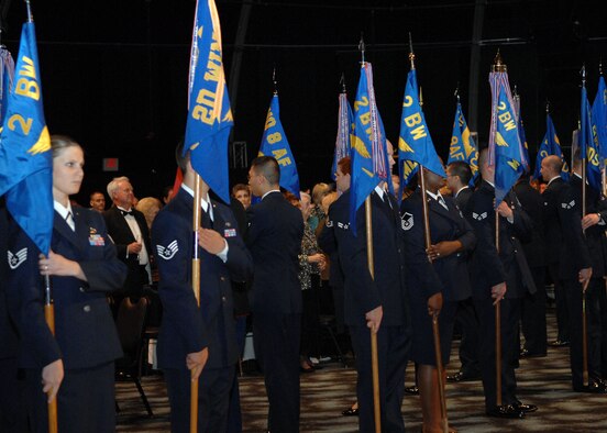 BOSSIER CITY, La. - Airmen of Barksdale Air Force Base participate in the Parade of Guidons at the Holiday in Dixie Military Ball held at the Horseshoe Casino here on Mar.16. (U.S. Air Force photo by Airman 1st Class Brittany Yevette Bateman)