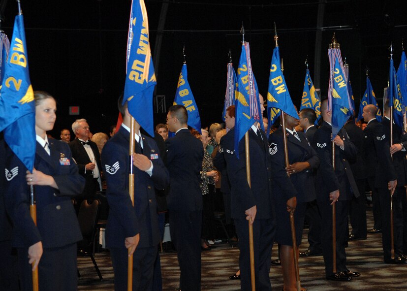 BOSSIER CITY, La. - Airmen of Barksdale Air Force Base participate in the Parade of Guidons at the Holiday in Dixie Military Ball held at the Horseshoe Casino here on Mar.16. (U.S. Air Force photo by Airman 1st Class Brittany Yevette Bateman)