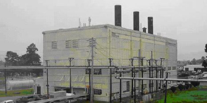 The centralized steam plant on base provided steam heat to 88 of Charleston AFB?s industrial buildings for more than 50 years.  Now it is being demolished in an effort to conserve energy and save money. (Courtesy photo)