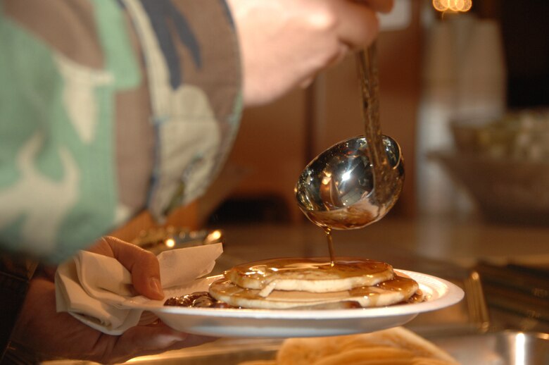 Team Offutt kicked off the Air Force Assistance Fund campaign Monday with a pancake feed breakfast at the Patriot Club. (U.S. Air Force Photo/Dan Rohan)