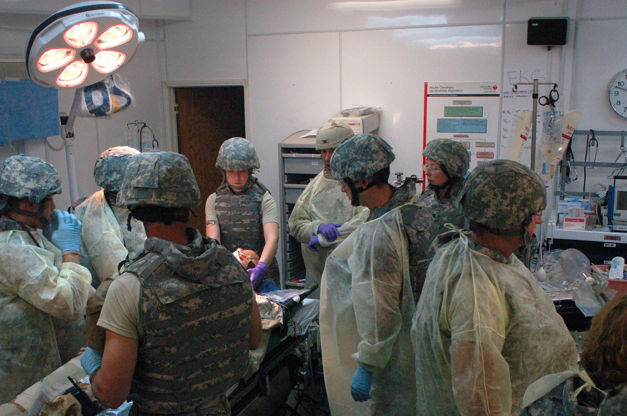 SATHER AIR BASE, Iraq -- The 447th Expeditionary Medical Squadron is made up of only five doctors, one nurse and six medics, but with the training all other non-clinical squadron members recieved March 21, most of them are now able to assist in trauma care, which helps the core medical personnel during an emergency. (U.S. Air Force photo/Tech. Sgt. Amanda Callahan) 