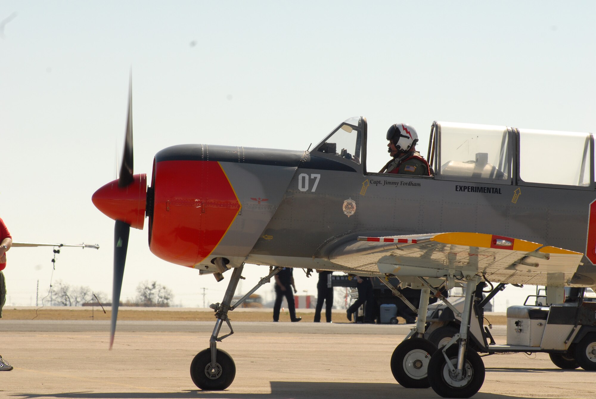 A T-6 Texan prepares for takeoff at the air show March 15. In addition to modern jet aircraft, Air Fiesta ‘08 showcased aircraft which have flown over West Texas in the past, including a variety of propeller-driven trainers like the T-6. (U.S. Air Force photo by Staff Sgt. Angela Malek)