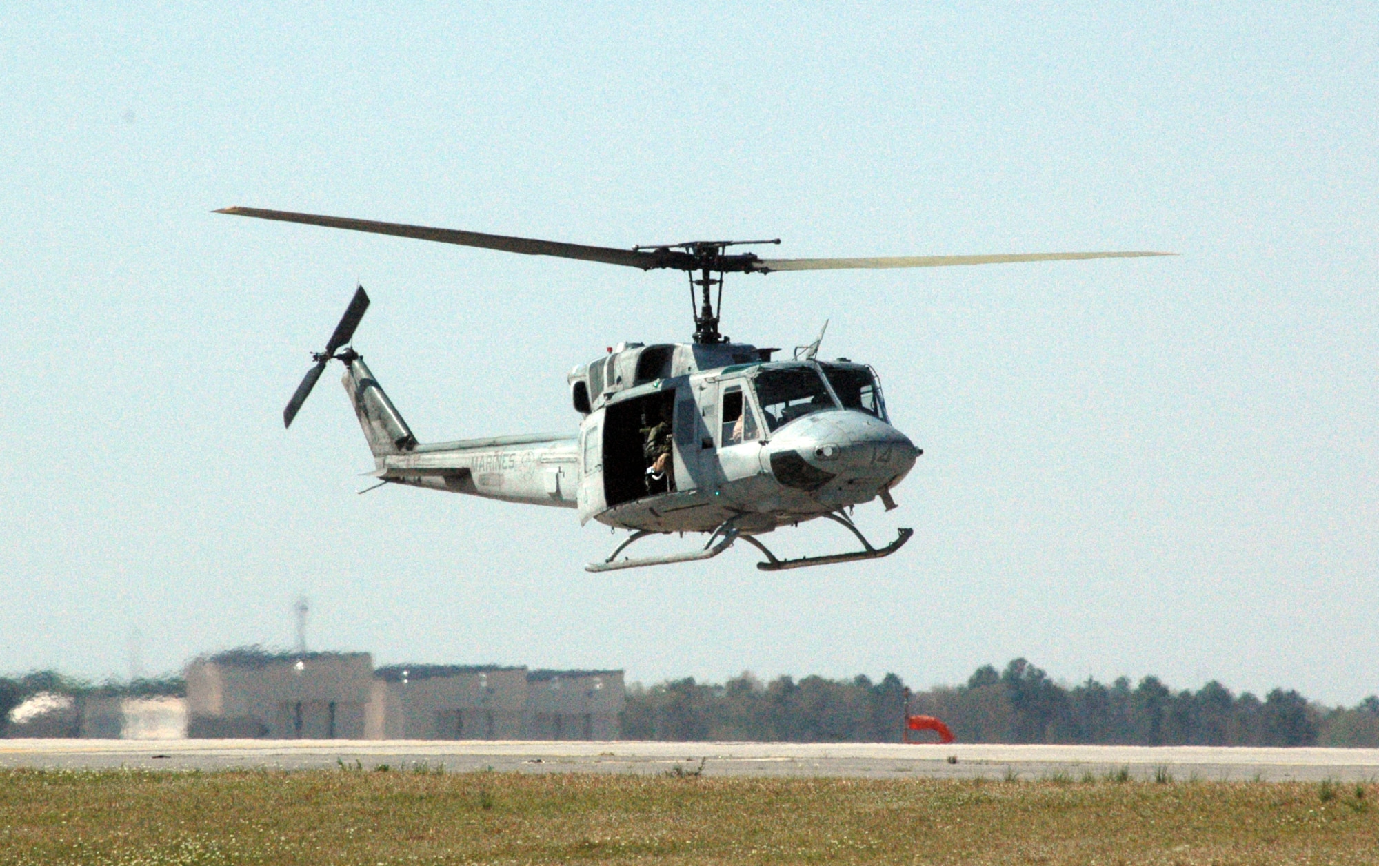 A UH-1N Huey lands at Robins March 25. Helicopters will be a familiar sight when the Marine Light/Attack-733 Squadron moves to Robins in 2010. U. S. Air Force photo by Sue Sapp