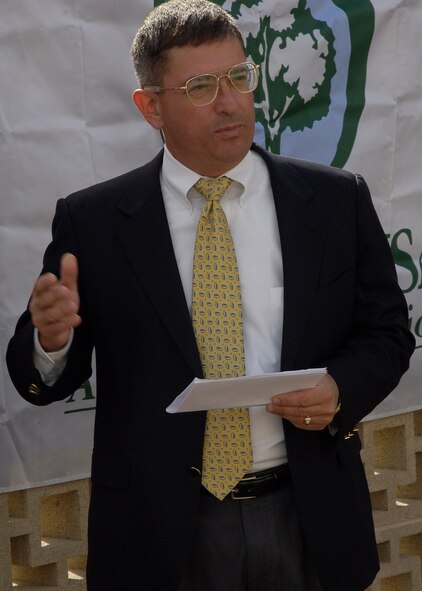 Mr. David Budak, 49th Civil Engineer Squadron deputy base civil engineer, addresses members of Team Holloman March 26, 2008, at Holloman Air Force Base, N.M. Holloman celebrated the trees on the base's living environment and the retention of the designation "Tree City USA". (U.S. Air Force photo/Airman 1st Class Michael J. Means)