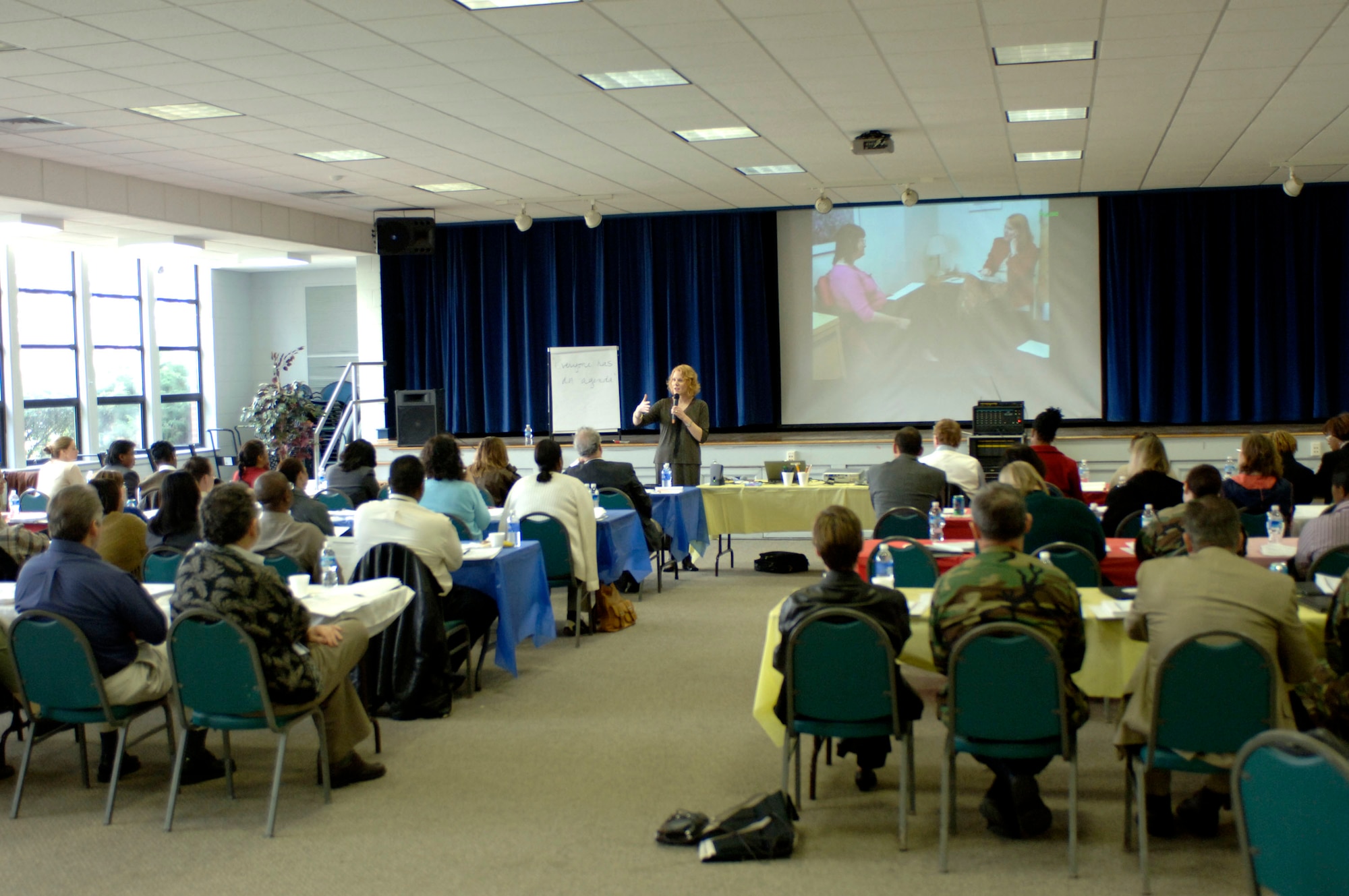 LANGLEY AIR FORCE BASE, Va. -- Candice Monson, Veterans Affairs National Center for Post Traumatic Stress Syndrome women’s health services division deputy director, speaks to mental health professionals at the Langley Community Center March 27. Professionals from Langley, the Hampton VA Hospital, Portsmouth Naval Hospital, Norfolk substance abuse program, Fort Lee, Va., and Seymour Johnson Air Force Base, N.C., attended the three-day conference, which covered a variety of topics regarding PTSD. The conference focused on cognitive processing therapy, an approach to helping PTSD patients, which is geared toward servicemembers, since they are the most at risk for trauma. (U.S. Air Force photo/Airman 1st Class Chase Skylar DeMayo)