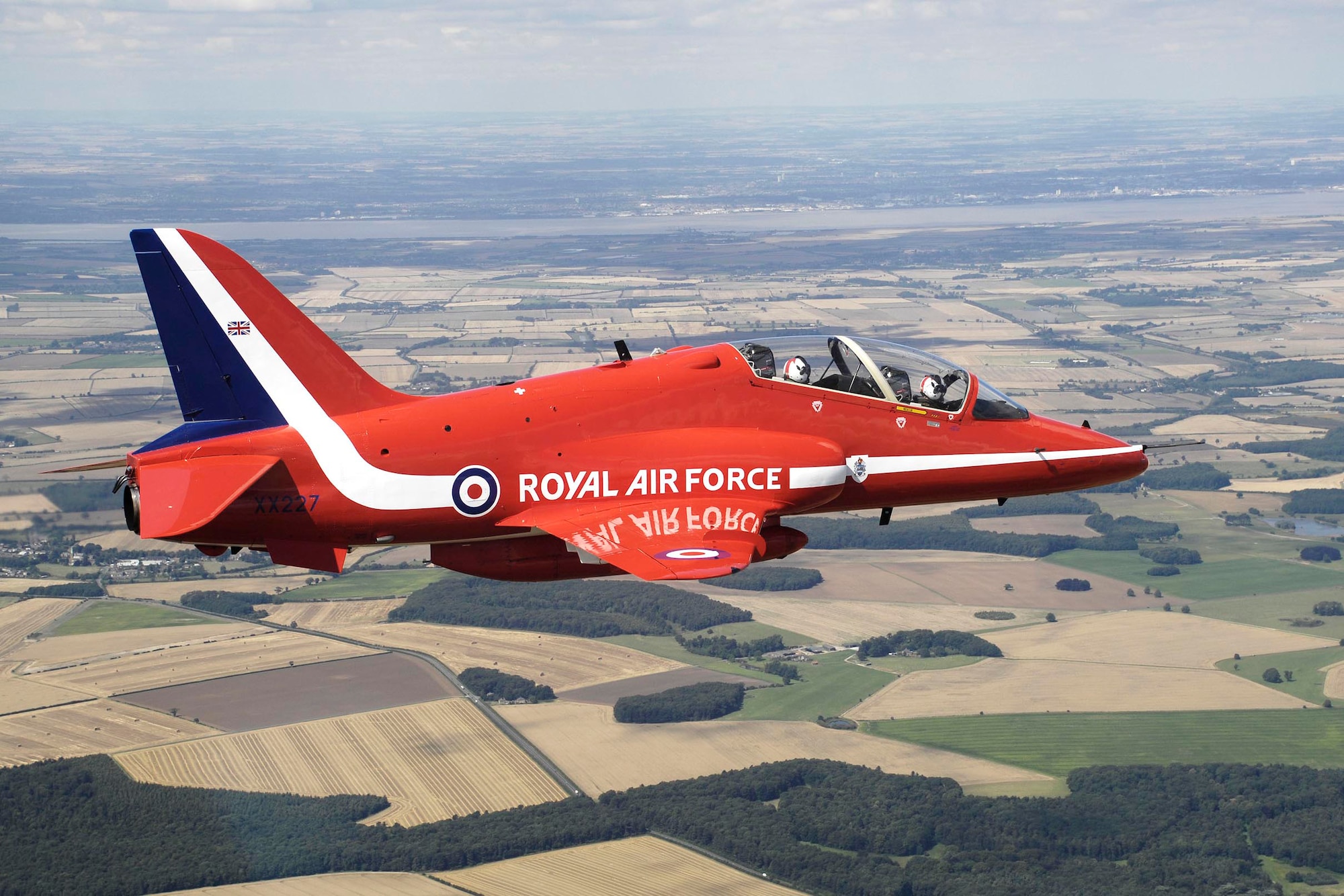En route to London, nine Red Arrows and four Typhoons will fly over RAF Lakenheath April 1 at approximately 12:38 p.m. as part of the Royal Air Force 90th anniversary celebrations. © Crown Copyright/MOD