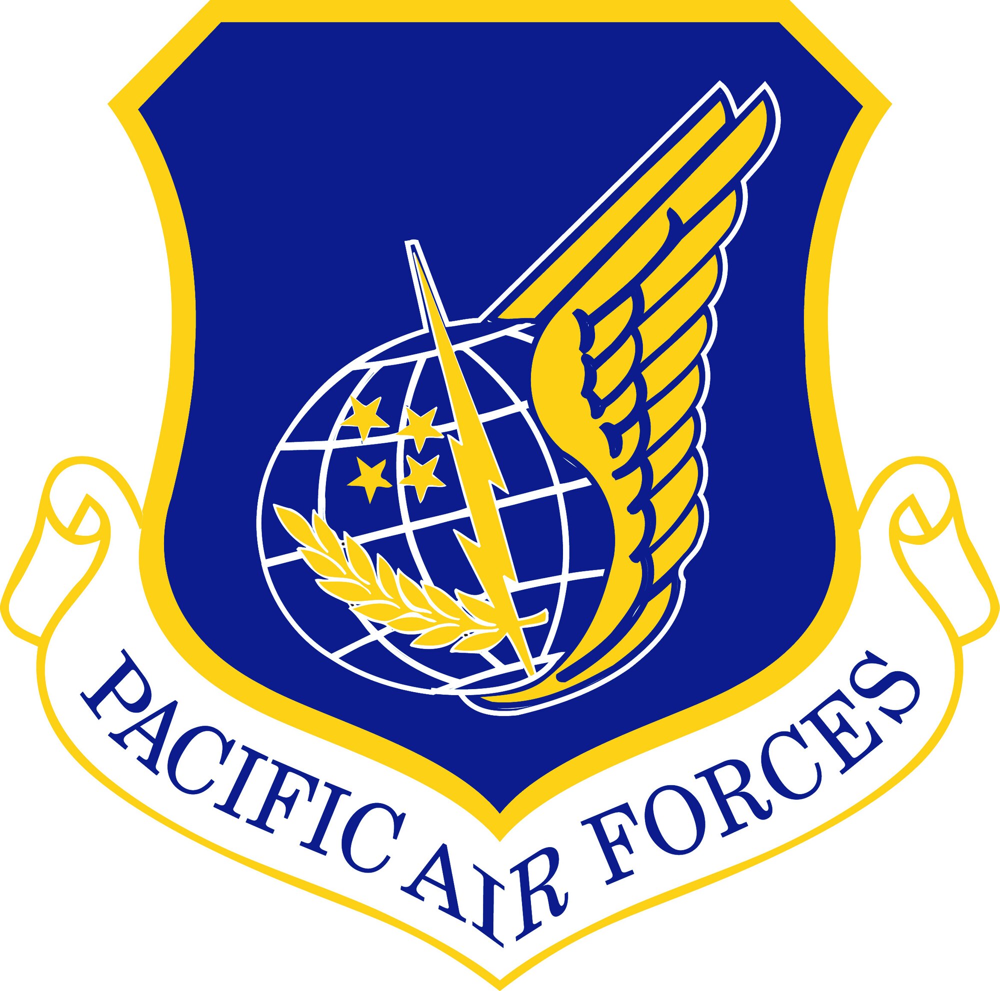 Pacific Air Forces (PACAF) Shield (Color),  U.S. Air Force graphic. In accordance with Chapter 3 of AFI 84-105, commercial reproduction of this emblem is NOT permitted without the permission of the proponent organizational/unit commander. 