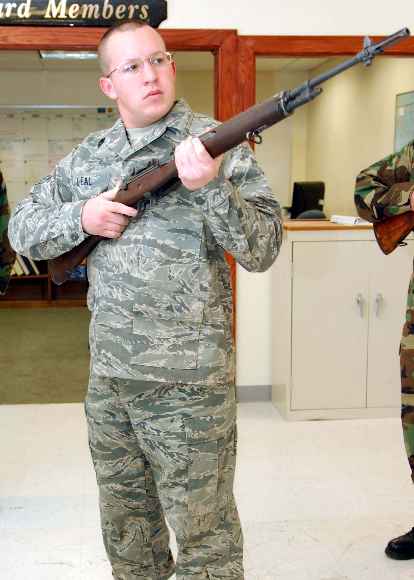 CANNON AIR FORCE BASE, N.M. - Senior Airman Geoff Leal, 27th Special Operations Logistics Readiness Squadron, practices drill at the base honor guard. Airman Leal was named the Air Force Special Operations Command Honor Guardsman of the Year. (U.S. Air Force photo by Airman 1st Class Erik Cardenas)