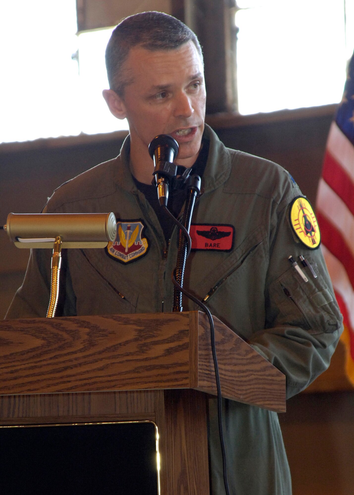 Lt. Col. James D. Lee addresses the crowd at the 82nd Aerial Target Squadron change of command ceremony March 21, 2008, at Holloman Air Force Base, N.M. (U.S. Air Force photo/Airman 1st Class Michael J. Means )