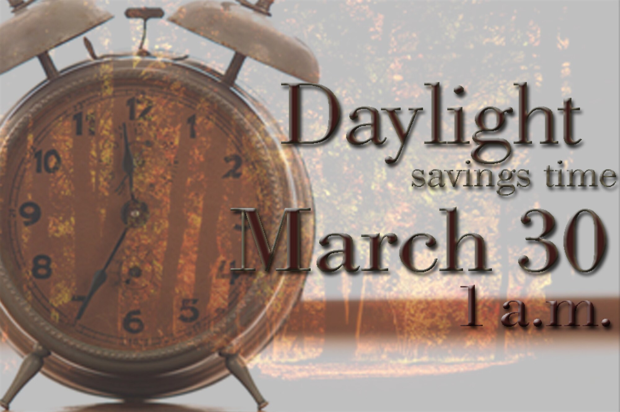 Don't forget to change your clocks this weekend and "Spring Forward" one hour on Sunday March 30 at 1 a.m. Greenwich Mean Time.
