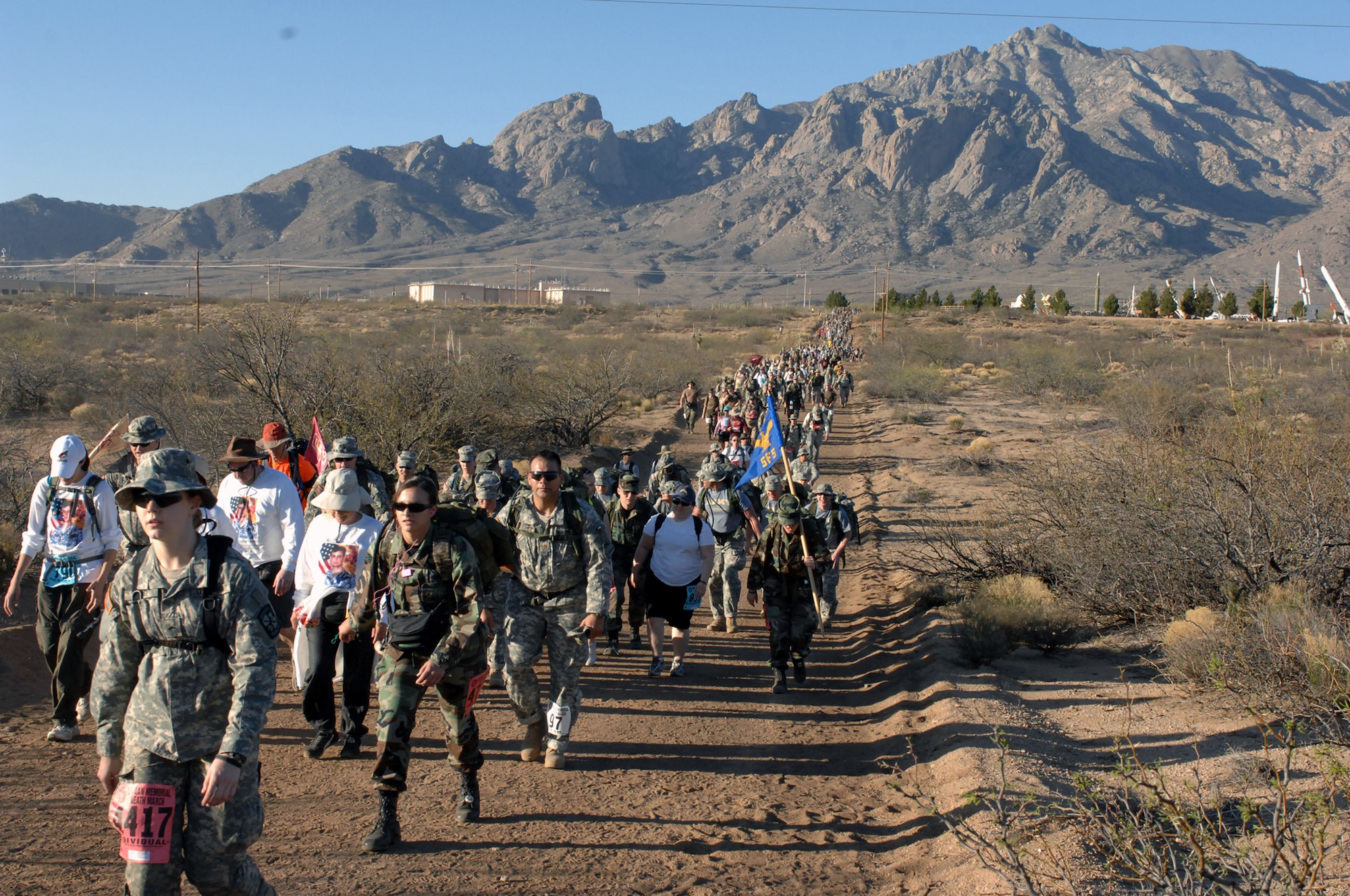 The 19th Annual Bataan Memorial Death March paid tribute to the men who died, as well as those who survived the death march and captivity, during World War II, March 30 at White Sands Missile Range, N.M. More than 4,400 military men and women from 50 states, territories and from around the world participated in the 19th annual event. (U.S. Air Force photo/Greg Allen) 
