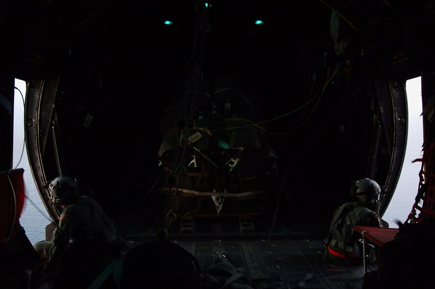 MOODY AIR FORCE BASE, Ga. – Door scanners aboard a 71st Rescue Squadron HC-130P search for a missing sailboat off the coast of Clearwater Fl. March 26. Lookouts are rotated regularly during search operations to help them maintain their focus.  (U.S. Air Force photo by Tech. Sgt. Parker Gyokeres)
