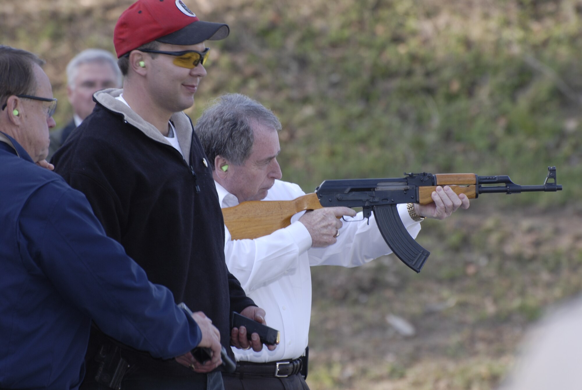 Approximately 50 members of the Tennessee General Assembly, local county and city mayors, civic leaders and members of the Arnold Community Council (ACC) spent the afternoon April 29 at the Arnold Air Force Base shooting range firing a variety of rifle, pistols and machine guns. The event was hosted by Tennessee House member Judd Matheny, with support from AEDC Security Forces, the Warren County and base shooting clubs, as well as Barrett Firearms of Murfreesboro, Tenn., and Kilgore ammunition of Jackson, Tenn. The ACC hosted a barbecue at the Gossick Leadership Center following the event. (Photo by Rick Goodfriend)