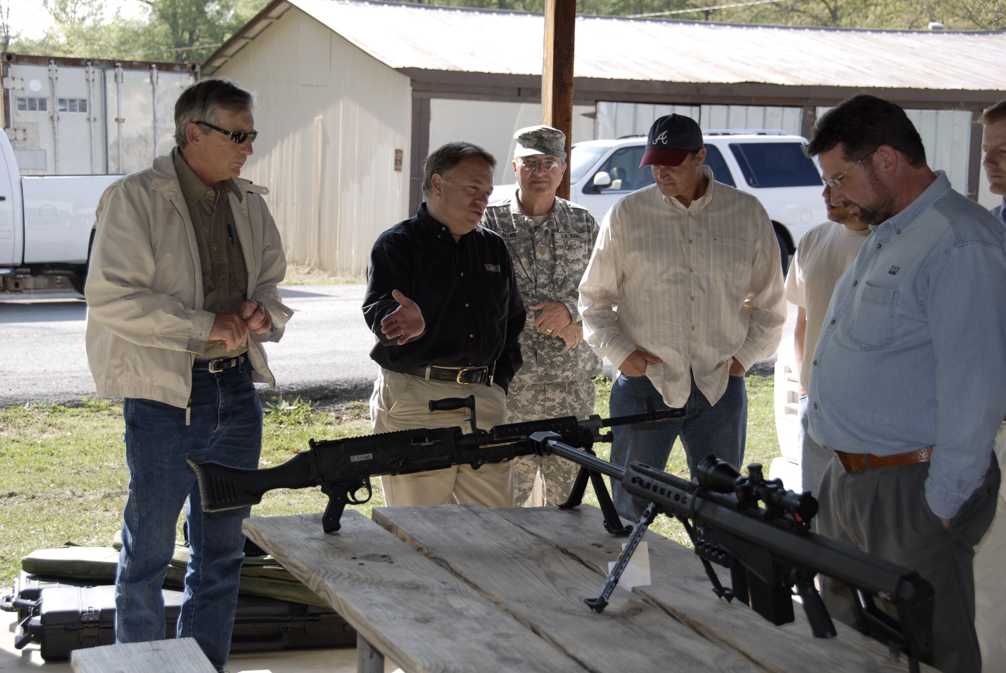 Approximately 50 members of the Tennessee General Assembly, local county and city mayors, civic leaders and members of the Arnold Community Council (ACC) spent the afternoon April 29 at the Arnold Air Force Base shooting range firing a variety of rifle, pistols and machine guns. The event was hosted by Tennessee House member Judd Matheny, with support from AEDC Security Forces, the Warren County and base shooting clubs, as well as Barrett Firearms of Murfreesboro, Tenn., and Kilgore ammunition of Jackson, Tenn. The ACC hosted a barbecue at the Gossick Leadership Center following the event. (Photo by Rick Goodfriend)