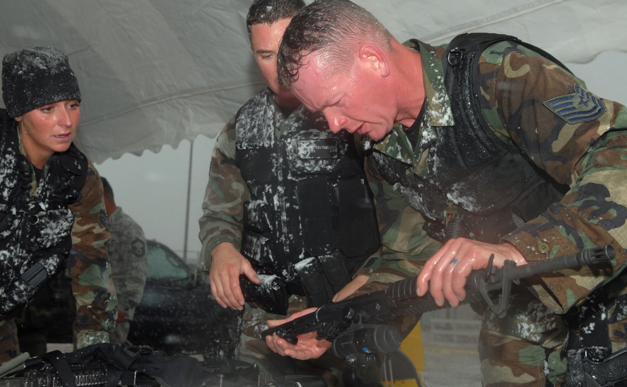 Tech. Sgt. Duane Blackmon, a member of Buckley’s Security Forces Guardian Challenge team, assembles an M-4 during the endurance portion of the 2008 Guardian Challenge held at Peterson Air Force Base. (U.S. Air Force photo by Senior Airman Michelle Lee Cross Furtado)