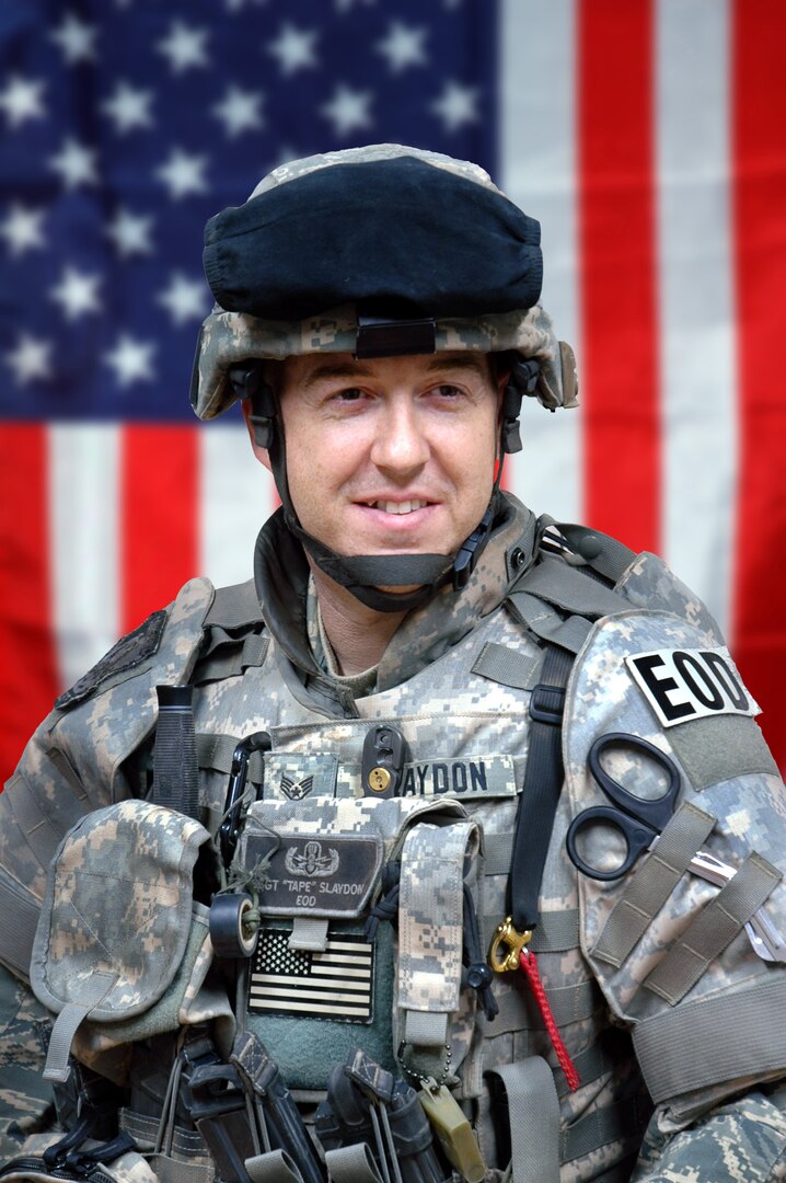 Staff Sgt. Matthew Slaydon prepares for convoy duty during his deployment to Iraq in June 2007. (Photo illustration by Senior Master Sgt. Eddie Dominguez)