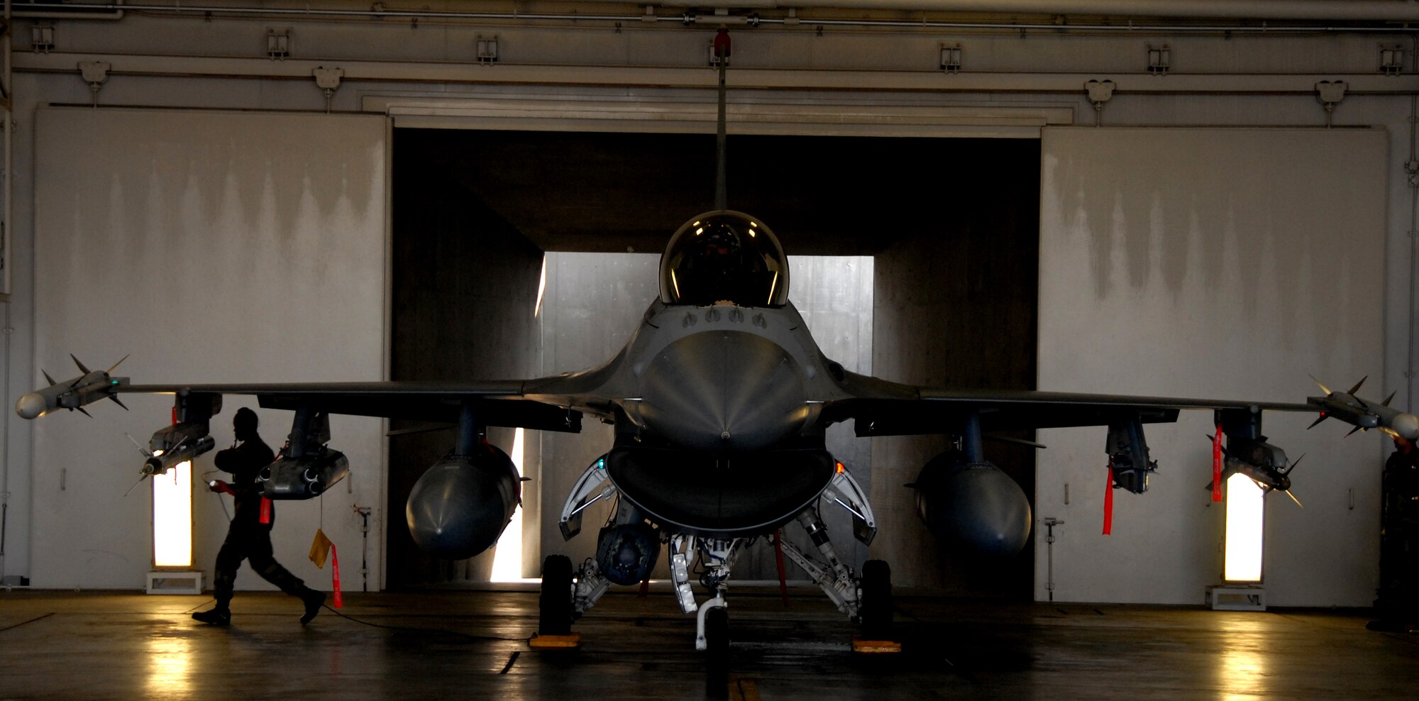 MISAWA AIR BASE, Japan -- An F-16 Fighting Falcon prepares to taxi on to the runway here on April 15, 2008. Col. Joel Malone, 35th Fighter Wing vice commander, piloted the aircraft with Lt. Gen. Shigeru Irizawa, Northern Air Defense Force commander, as a passenger. (U.S. Air Force photo by Senior Airman Chad Strohmeyer)
