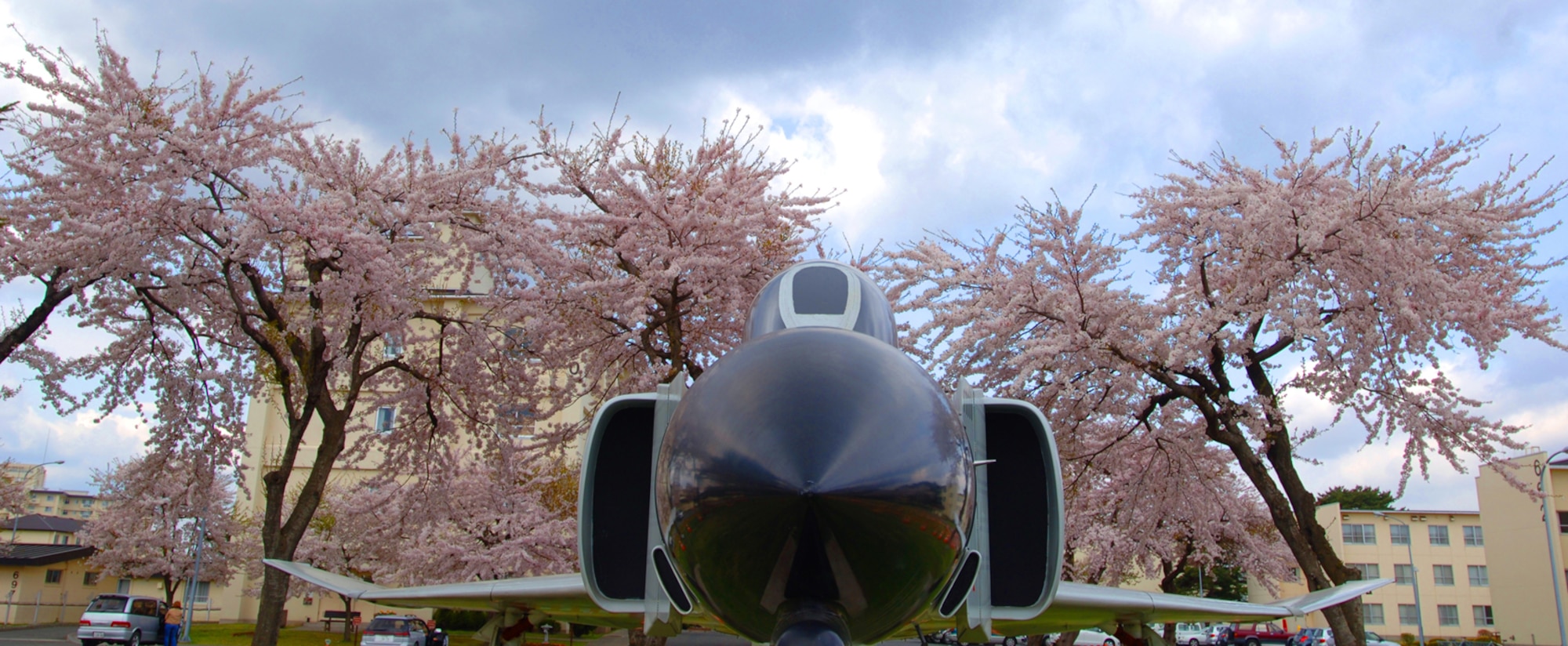 MISAWA AIR BASE, Japan -- Cherry blossoms line the F-4 static display on Risner Circle on April 28, 2007.  Cherry blossom trees decorate the base and take a prominent position in Japanese culture. (U.S. Air Force photo by Senior Airman Robert Barnett)
