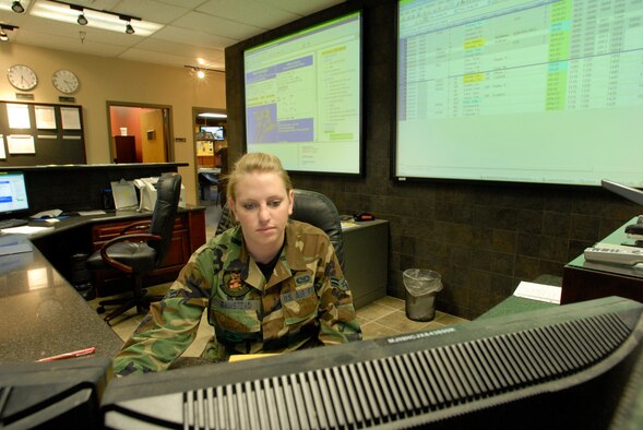 Airman First Class Courtney Ramstead, a squadron aviation resource manager with the 61st Fighter Squadron, checks the critical action procedure checklist for accuracy. (U.S. Air Force photo/Staff Sergeant Christopher Hummel)