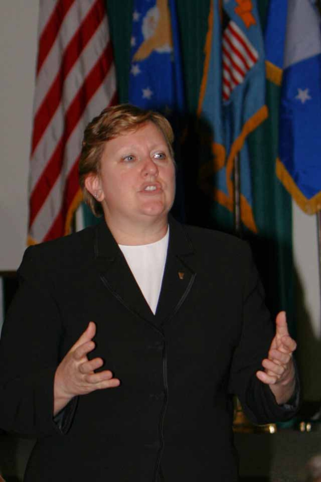 Yvette Burke, acquisition executive at Defense Supply Center Richmond, visited Tinker Air Force Base, to conduct the town hall April 18 to discuss the transfer of function related to new DLR procurement in the coming months. As part of the 2005 Base Realignment and Closure legislation to consolidate depot-level reparable procurement, the Depot-Level Reparable Support Branch, a part of the Air Force Global Logistics Support Center at Tinker Air Force Base, will transfer to DLA June 22.   (Air Force photo Ed Arnold) 

