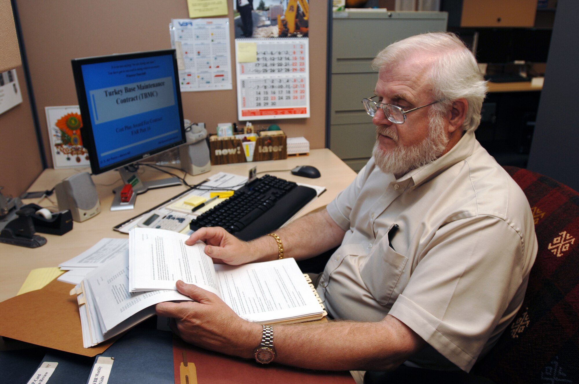 Fred Moore, 39th Contracting Squadron Turkey base maintenance contract administrator, verifies a TBMC contract. As the primary TBMC contract administrator, Mr. Moore is responsible for both quality assurance personnel phase II training and TBMC contract orientation. (U.S. Air Force photo by Staff Sgt. Jeff Nevison)