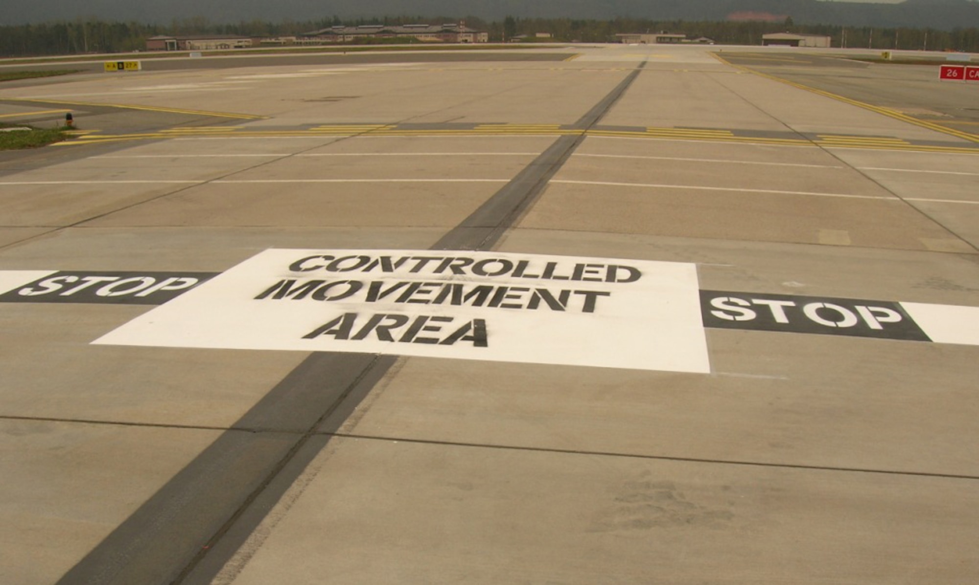 The Ramstein Controlled Movement Area is marked with several signs to let drivers know they are entering the area. (U.S Air Force Photo by Master Sgt. Scott Parrish)

