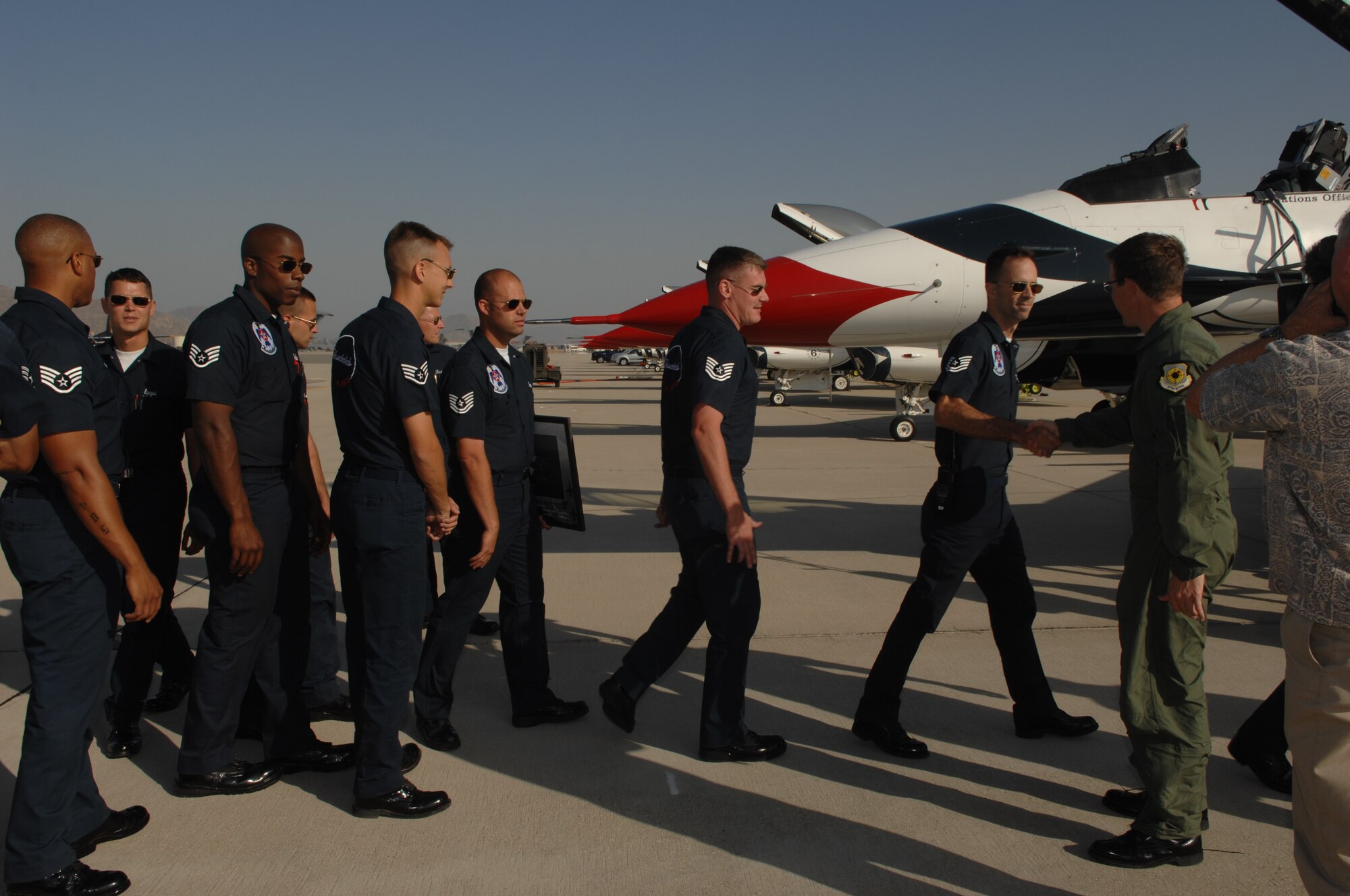 KABC-TV reporter Rob McMillan returns from his ride with the U.S. Air Force Thunderbirds during Air Fest '08 at March Air Reserve Base. (U.S. Air Force photo by Staff Sgt. Kristi Machado) 
