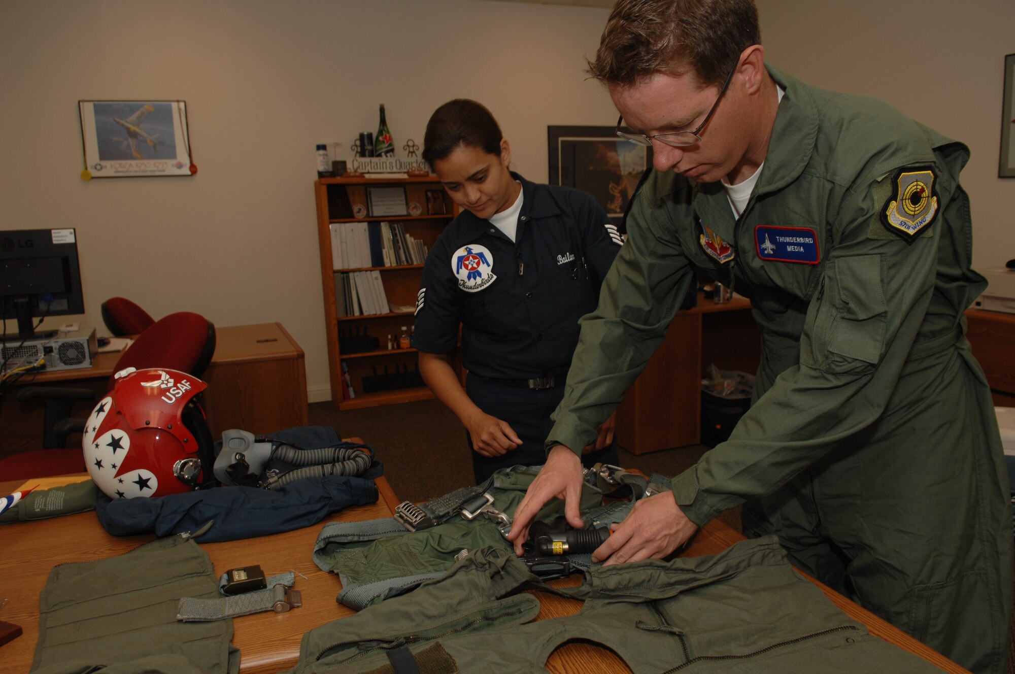 KABC-TV reporter Rob McMillan prepares for his ride with the U.S. Air Force Thunderbirds during Air Fest '08 at March Air Reserve Base.  (U.S. Air Force photo by Staff Sgt. Kristi Machado)