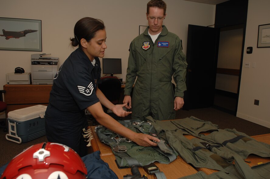 KABC-TV reporter Rob McMillan prepares for his ride with the U.S. Air Force Thunderbirds during Air Fest '08 at March Air Reserve Base.  (U.S. Air Force photo by Staff Sgt. Kristi Machado)