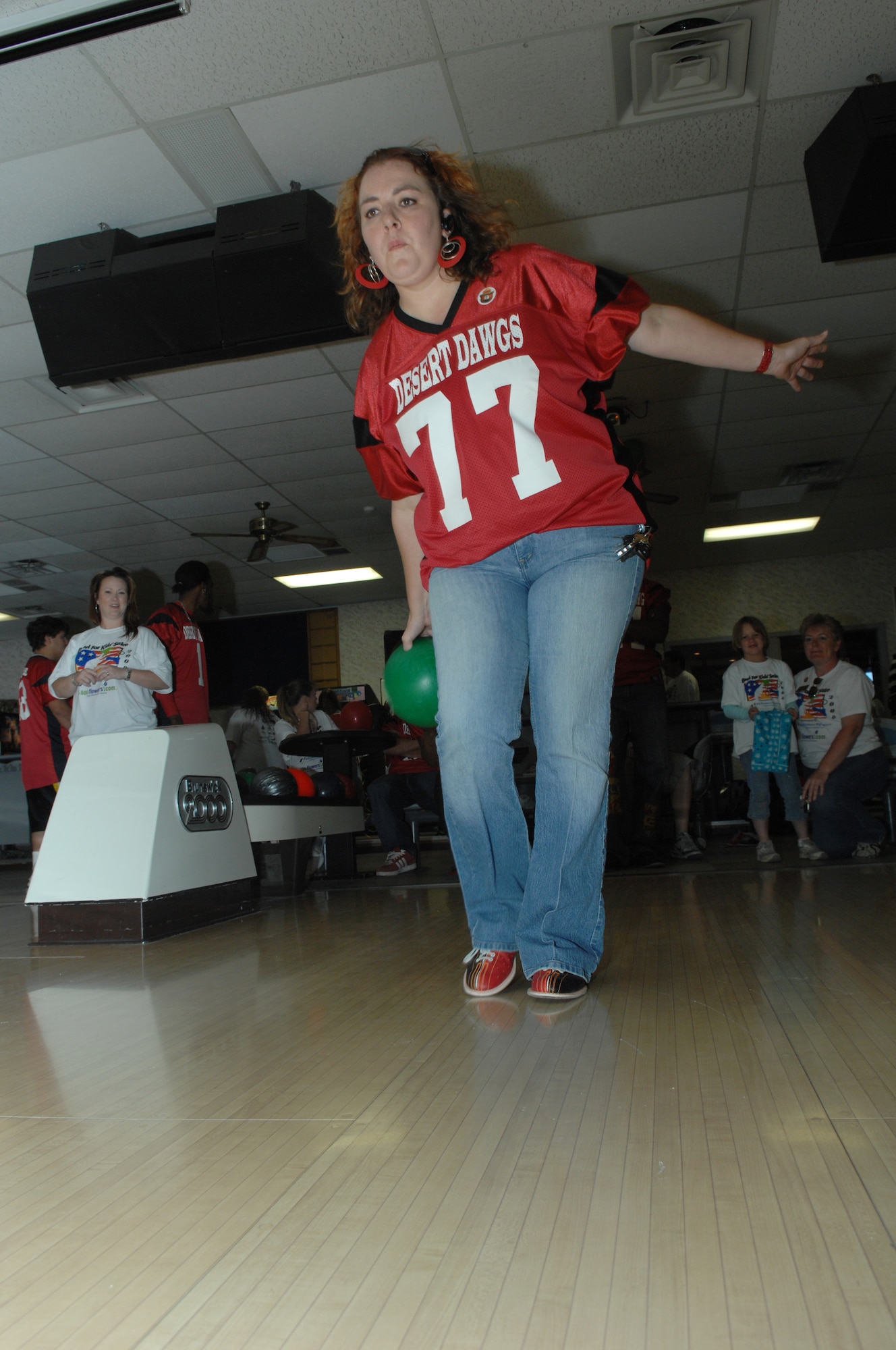 April James Guerrero bowls during Bowl For Kid's Sake, presented by Big Brothers Big Sisters of Otero County April 14, 2008 at Holloman Air Force Base, N.M. April James Guerrero is the team manager, public relations advisor, administration liason for the Semi-pro football team Alamogordo Desert Dawgs, volunteer for Big Brother's Big Sisters, and is a Air Force dependent.(U.S. Air Force photo/ Senior Airman Anthony Nelson Jr)