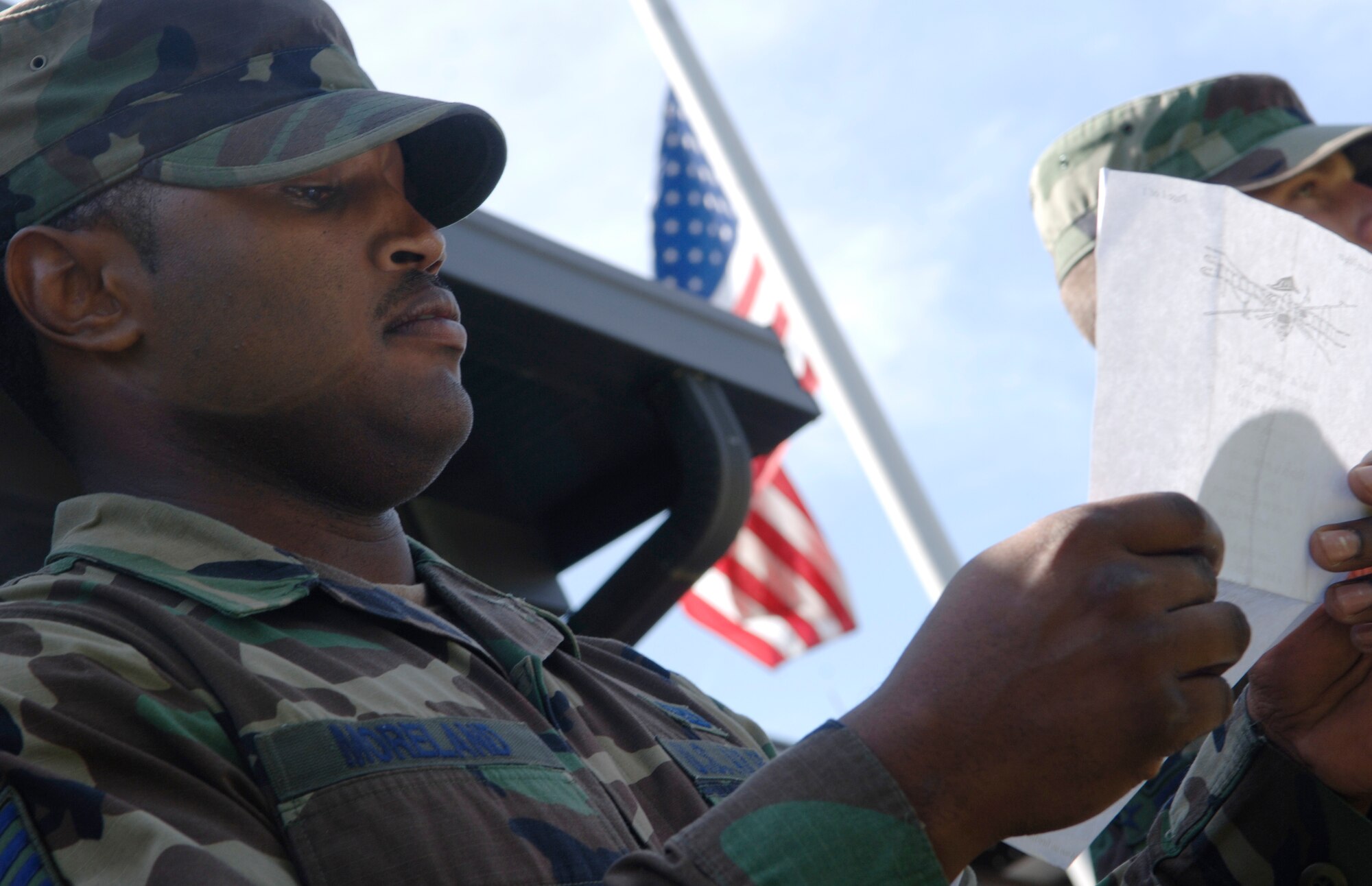 MOODY AIR FORCE BASE, Ga – Staff Sgt. Ronnie Moreland, 23rd Civil Engineer Squadron firefighter, reads the firefighter's prayer at a memorial service for Senior Airman (retired) Jay Klatt here May 5. Airman Klatt passed away May 1 after a battle with cancer. (U.S. Air Force photo by Senior Airman Schelli Jones)