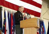 MINOT AIR FORCE BASE, N.D. -- Gen. John D.W. Corley, Air Combat Command commander, addresses Warbirds at the 5th Bomb Wing ALL-CALL here May 2. (U.S. Air Force photo by Airman 1st Class Jesse Lopez)