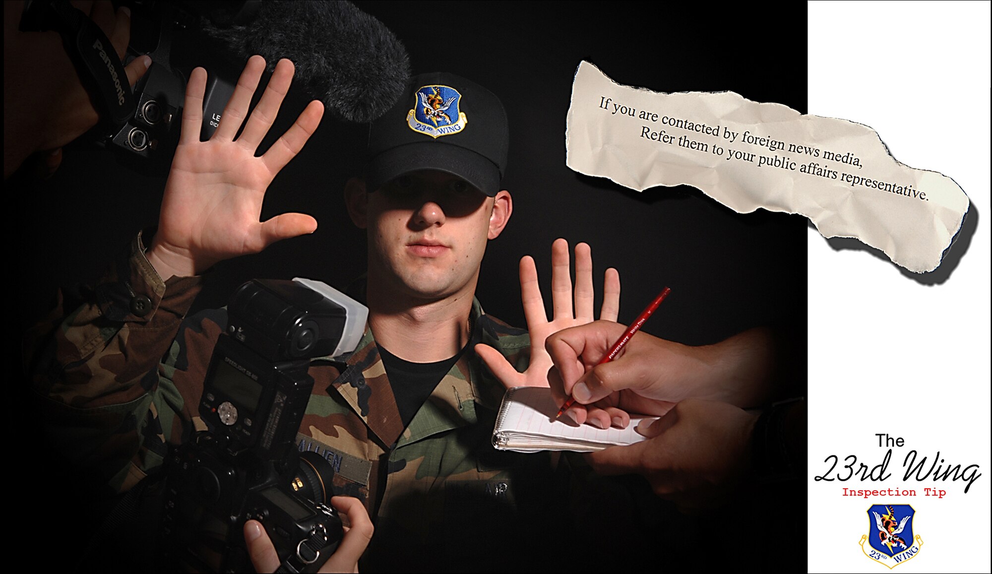 MOODY AIR FORCE BASE, Ga. -- 23rd Wing Airmen should refer any news media inquiries to their public affairs representative. (U.S. Air Force photo illustration by Airman 1st Class Brittany Barker)
