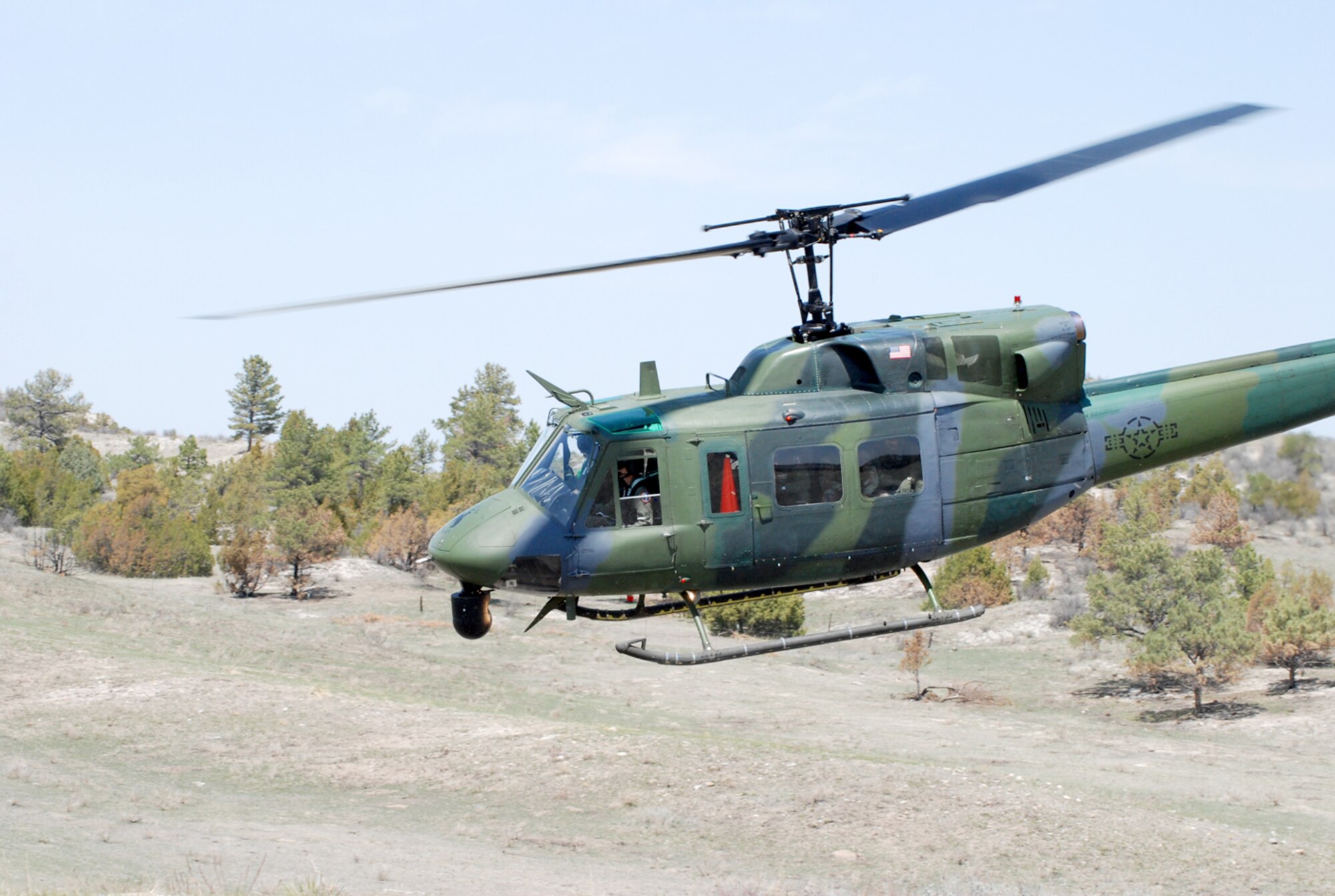 The helicopter takes off after all the security forces members were on board to conclude the third event of the Guardian Challenge April 30 at Camp Guernsey.