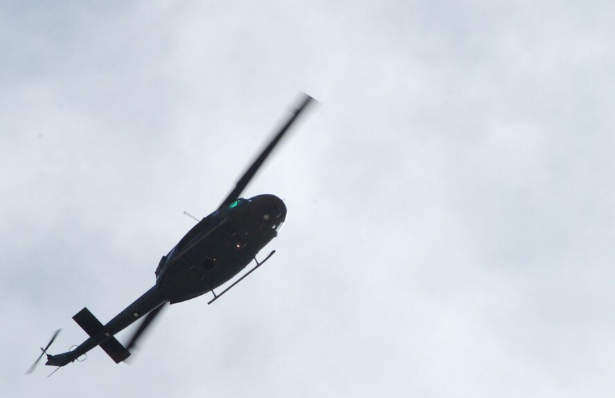 A helicopter from the 37th HS circles above to inform security forces on the ground where the opposing forces were located during the event.