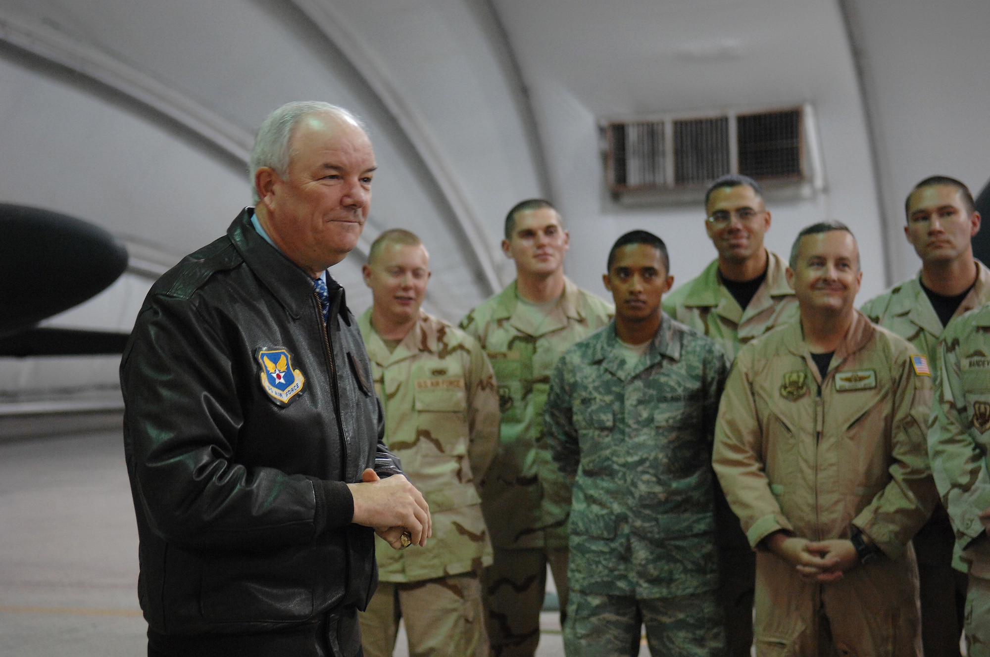 Hon. Michael Wynne, Secretary of the Air Force, holds an Airman's Call at the 380th Air Expeditionary Wing Feb. 3. 