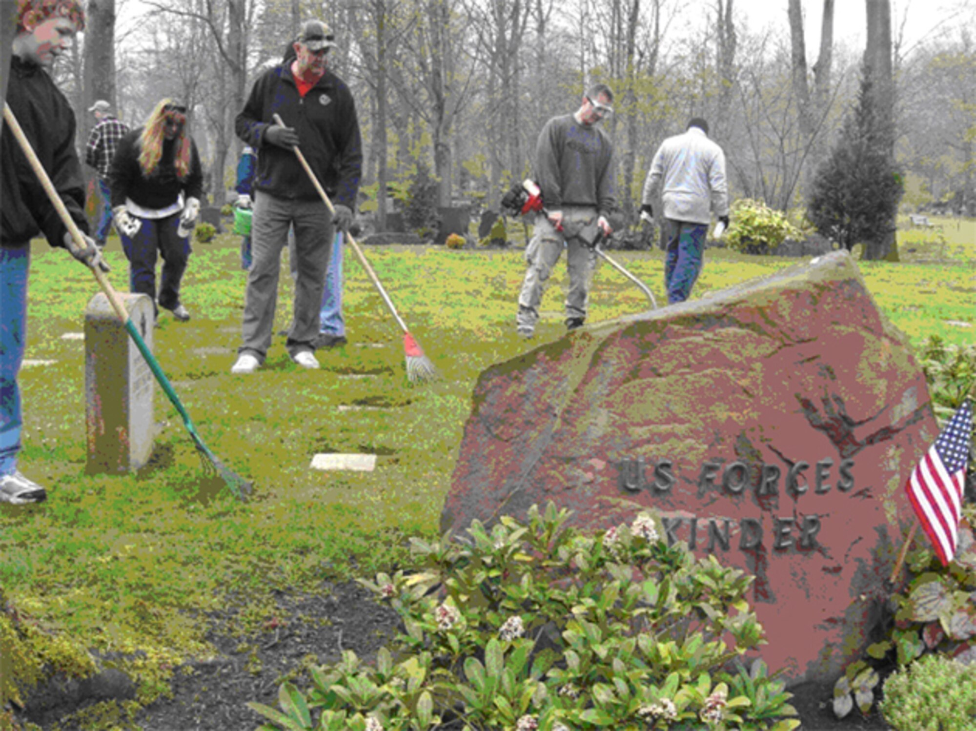 Members of the U.S. Air Forces in Europe Top 3 and their family members volunteer to clean the Kaiserslautern American Kindergraves. The Ramstein Area Chief’s Group and German-American and International Women’s Club provide oversight to the 451 children’s graves.

