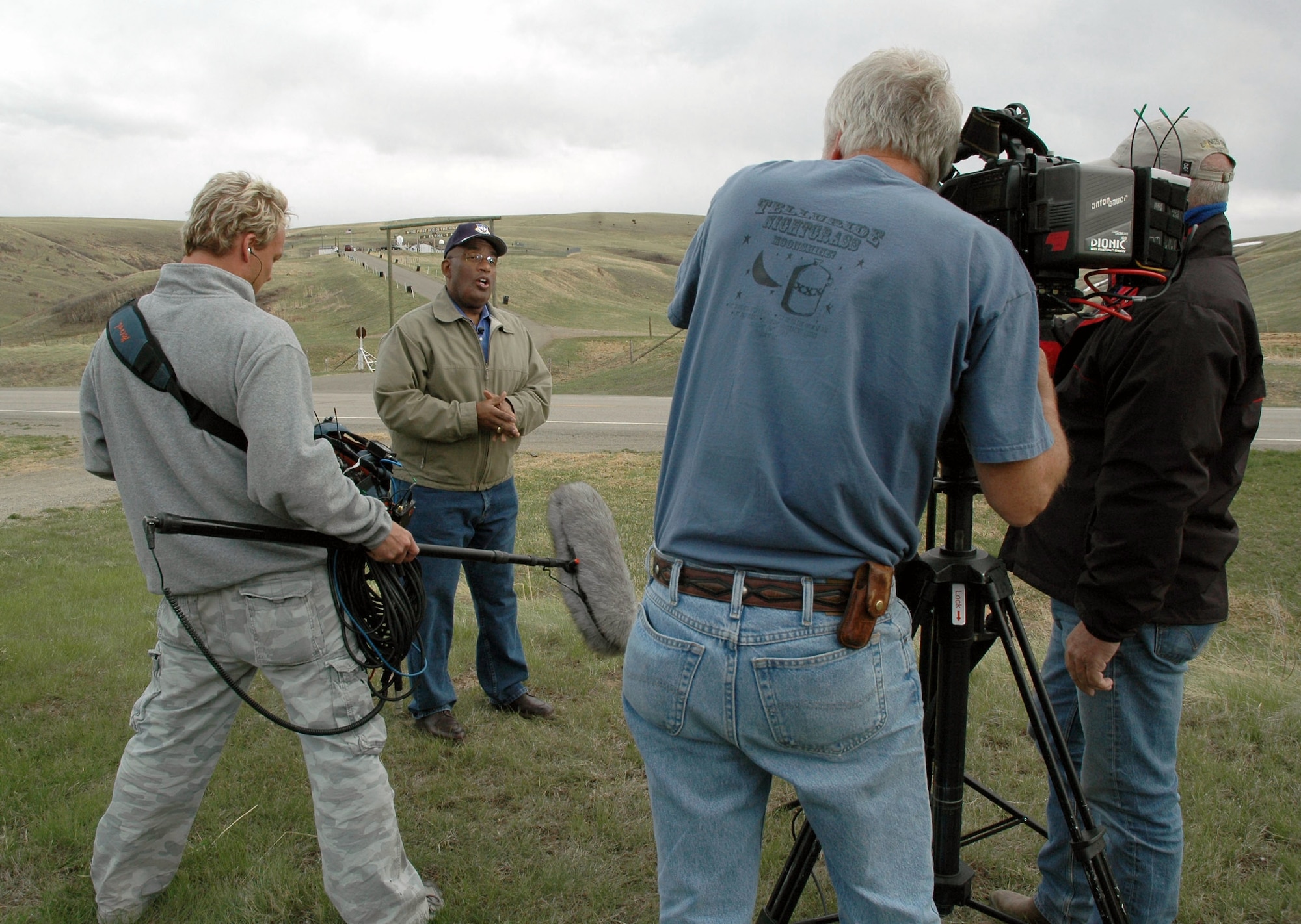 Al Roker, NBC?s Today Show co-host, and his television crew, film outside a missile alert facility May 5 near Malmstrom Air Force Base, Mont.  Mr. Roker was preparing to broadcast live from the area May 6 as part of their "Access Granted" series, which puts cameras in high-security places.  (U.S. Air Force photo/Senior Airman Eydie Sakura)