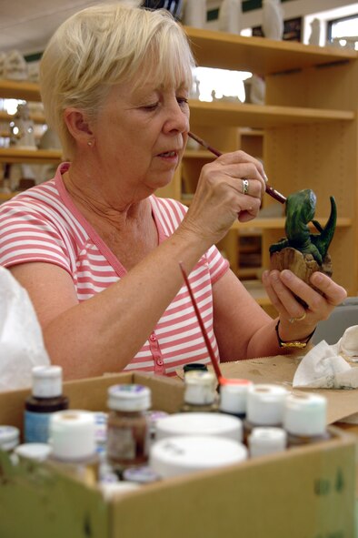 HOLLOMAN AIR FORCE BASE, N.M.--Jo Abell works on a ceramic piece at the Arts and Crafts Center here. Abell can be found working at the center on Tuesdays and Thursdays. (U.S. Air Force photo/Airman 1st Class Jamal D. Sutter)