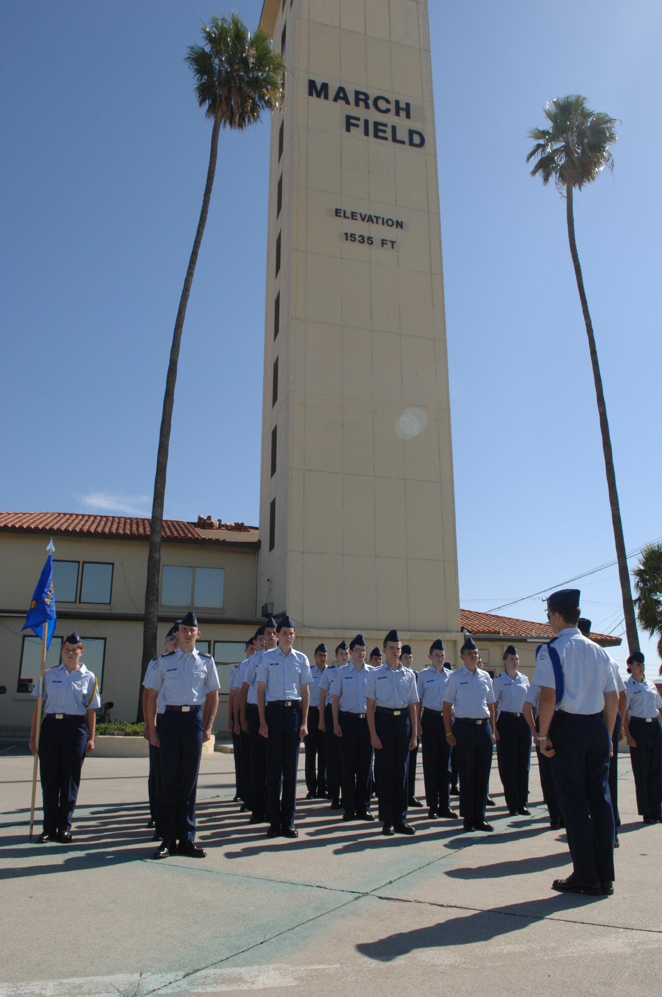 Cadets practice their commands prior to the ceremony on the flight line at March Air Reserve Base.  Some 400 cadets from various Southern California schools participated in the event.  (U.S. Air Force photos by Senior Airman Daniel St. Pierre, 4th Combat Camera Squadron)
