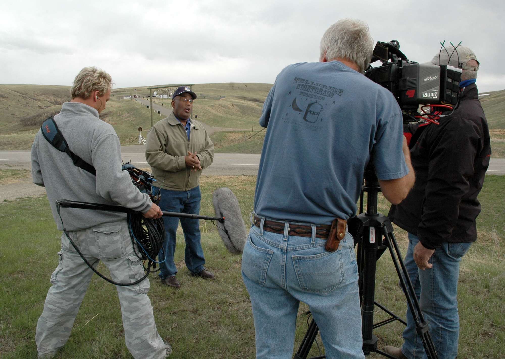 Al Roker, NBC’s Today Show co-host, and his television crew, film outside a missile alert facility near Malmstrom Air Force Base, Mont., May 5.  Mr. Roker broadcast live from the 341st Space Wing May 6 as part of their “Access Granted” series, which puts cameras in high-security places.  (U.S. Air Force photo/Senior Airman Eydie Sakura)