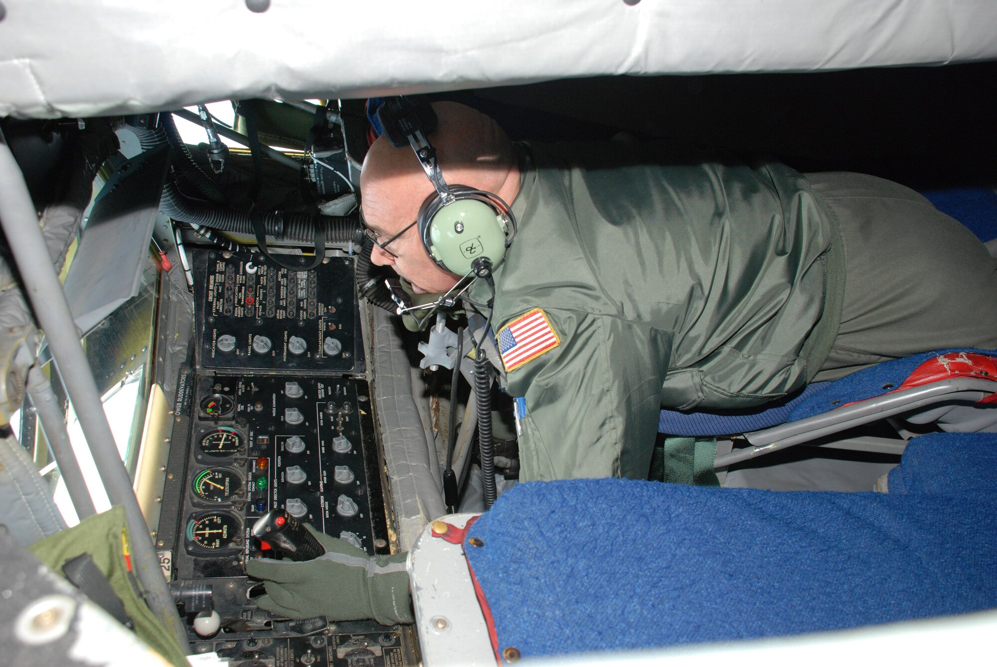 Master Sgt. Jim Sievert, 107th Airlift Wing, Boomer, refuels a KC-10 over the Atlantic Ocean on a training mission April 12.  This type of training is done to keep the pilots of both aircraft and the boomer current. (Photo by Staff Sgt. Rebecca Kenyon, USAF)