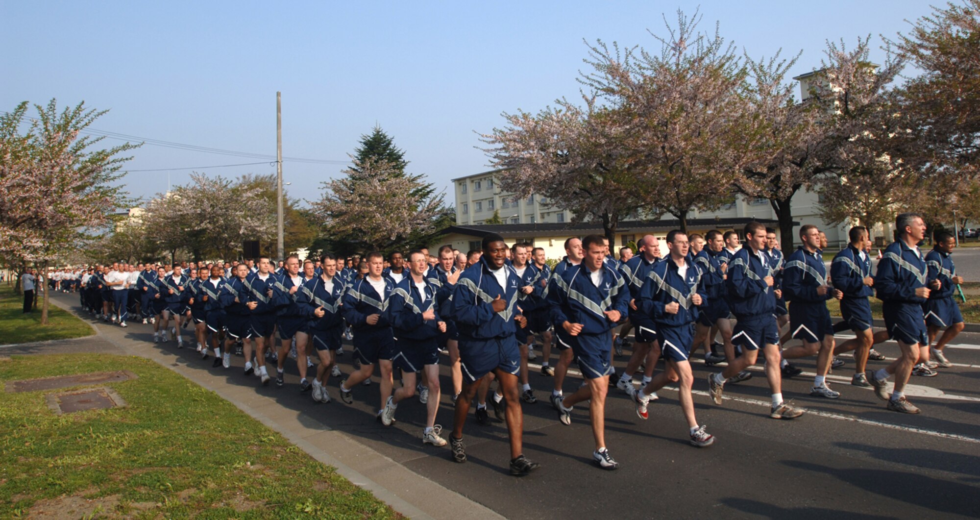 MISAWA AIR BASE, Japan -- Airmen participate in a base-wide readiness run here May 2, 2008.  Readiness runs are held the first Friday of every month and are designed to help promote fitness and strengthen unit ties. (U.S. Air Force photo by Senior Airman Robert Barnett)