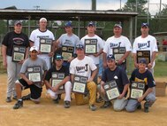 FORT BRAGG, N.C. - Team Seymour Men's softball: Top row (left to right) - SSgt Kevin Morse, EMS; SSgt Eric Miller, COMM; SMSgt William Johnson, EMS; SrA Adam McMichen, SVS; MSgt Michael Foster, CONS; TSgt Ryan Feltz, SFS; Bottom row (left to right) - A1C Joe Hernandez, LRS; SrA Michael McPherson, LRS; SrA Brad Adkins, EMS; SrA Al Lozano, MDOS; TSgt Brett Kemp, EMS; Not pictured - SSgt Dave Breckel, EMS and TSgt Keith Jordan, CMS