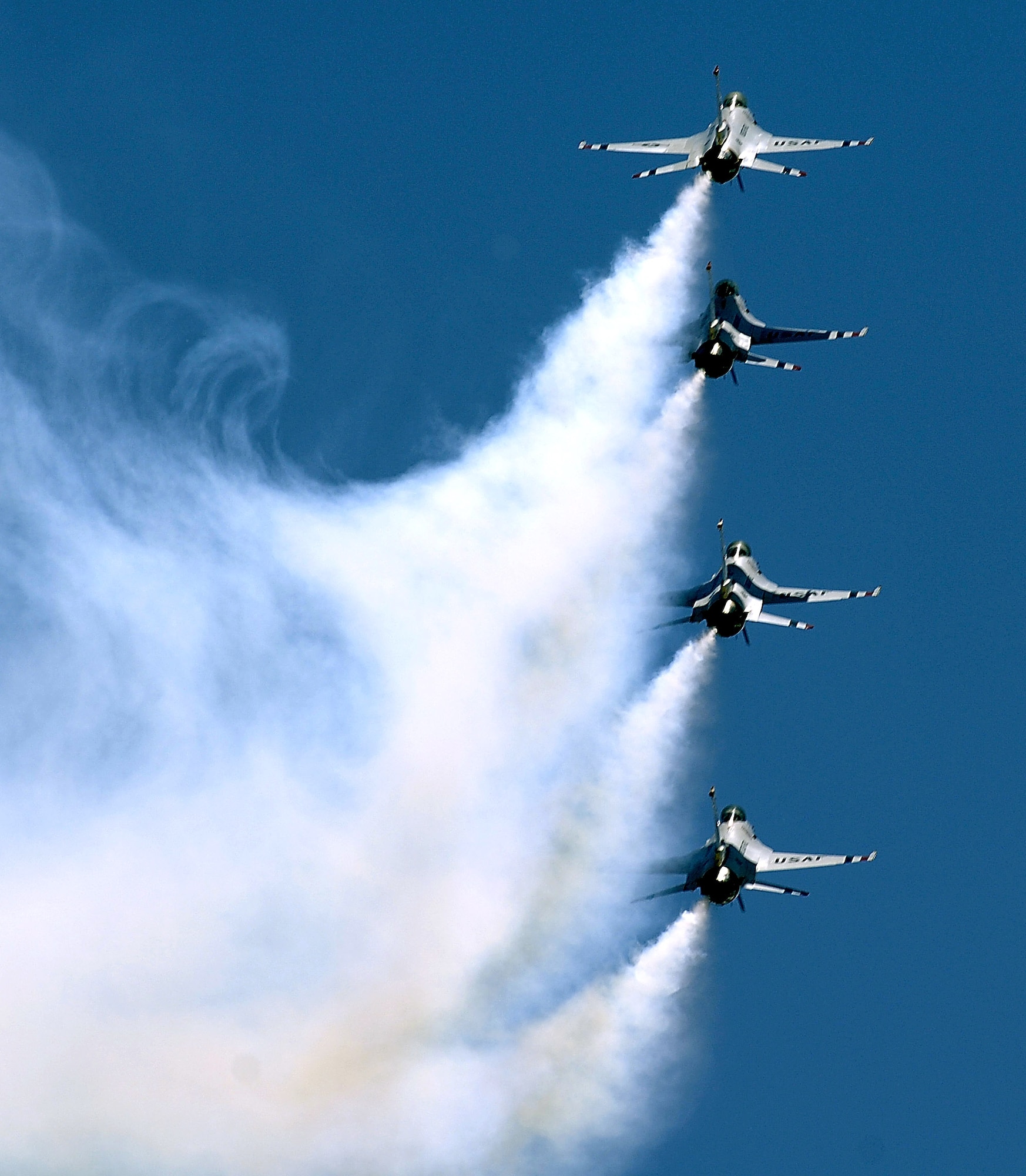 The U.S. Air Force Thunderbirds fly in formation over California in preparation for an upcoming air show.  The Thunderbirds are the Air Force's premier demonstration squadron and represent the Air Force throughout the nation and abroad.  (U.S. Air Force photo/Senior Airman Matthew Smith)
